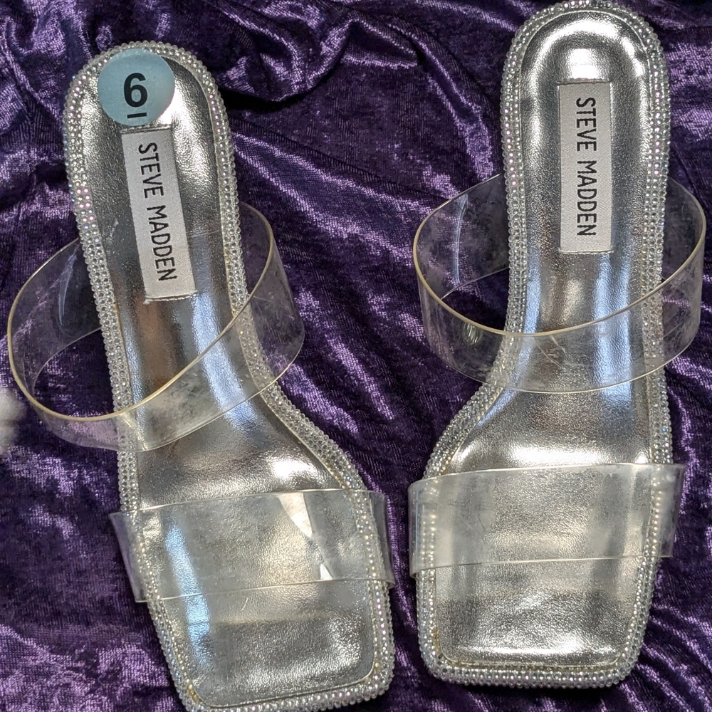 Steve Madden Silver Rhinestone Mules Sz. 6